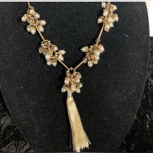 Elegant Plunder Gold and Cream Pearl Necklace with Cream Tassel Accent